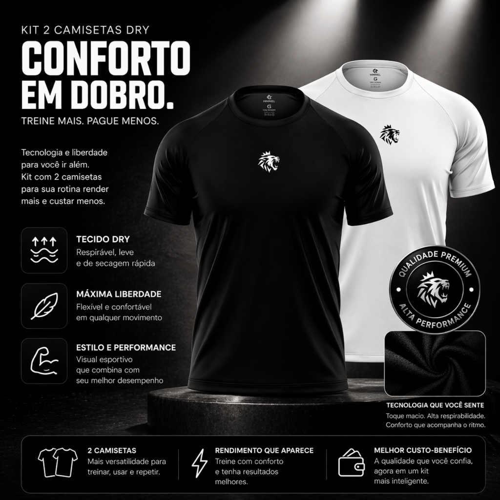 Kit 2 Camisas Dry Fit Exclusiva Esportiva Homem Conforto Academia