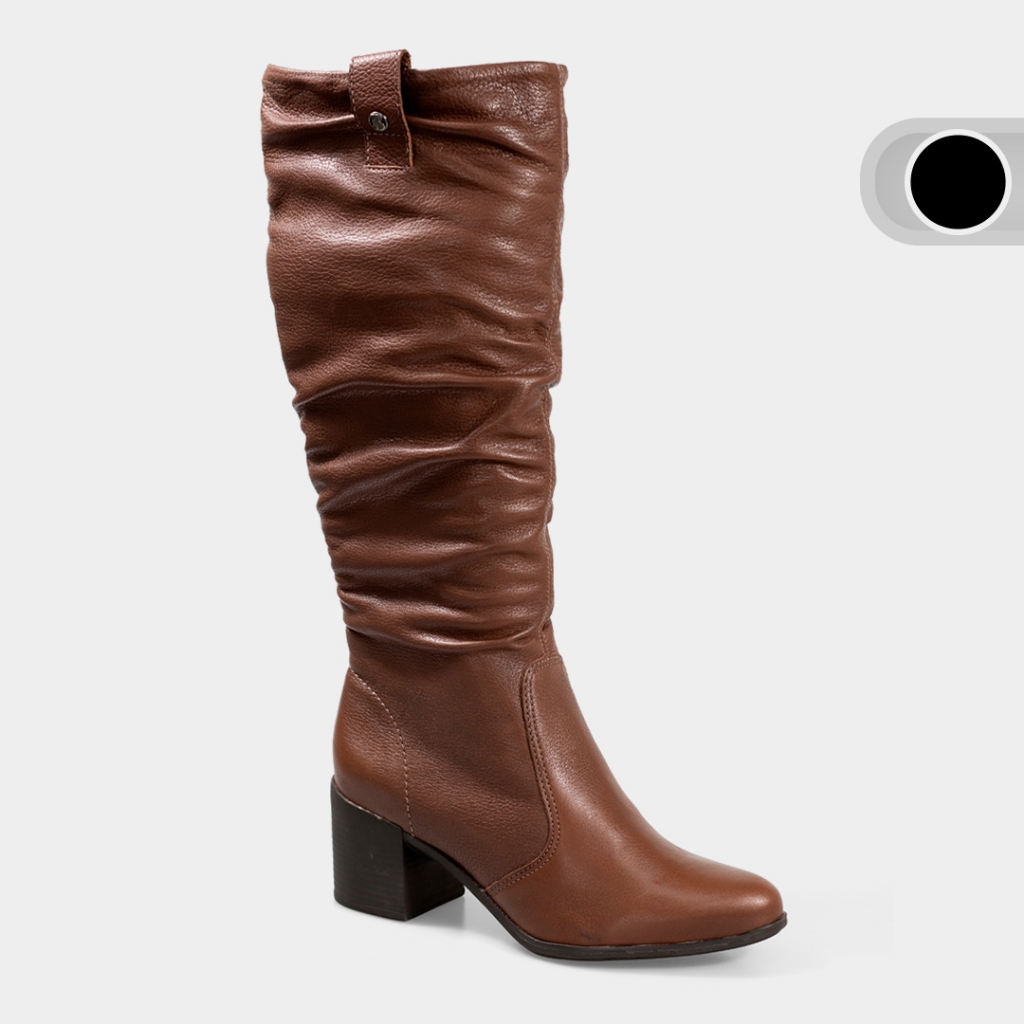 Bota Feminina Montaria Couro Bottero Cano Alto Slouch Bico Fino Salto Bloco Bottorino XXIII 346920