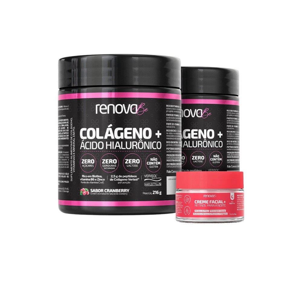 Kit 2 Potes Renova Be Colágeno Verisol Com Biotina E Ácido Hialurônico + Creme Facial Retinol