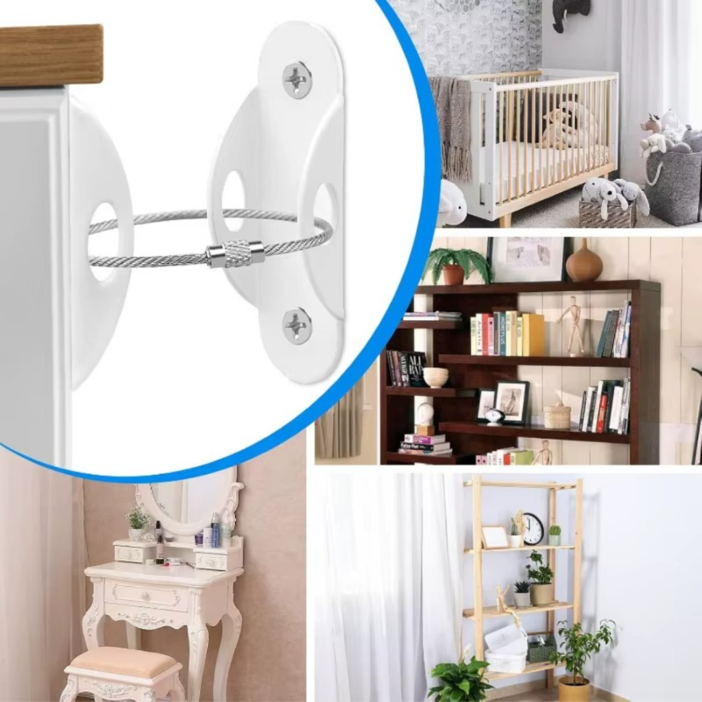 Kit Fixador Travas de Segurança Para Móveis Gaveteiro Racks Anti-Tombamento Evita Acidentes Crianças Bebês Idosos