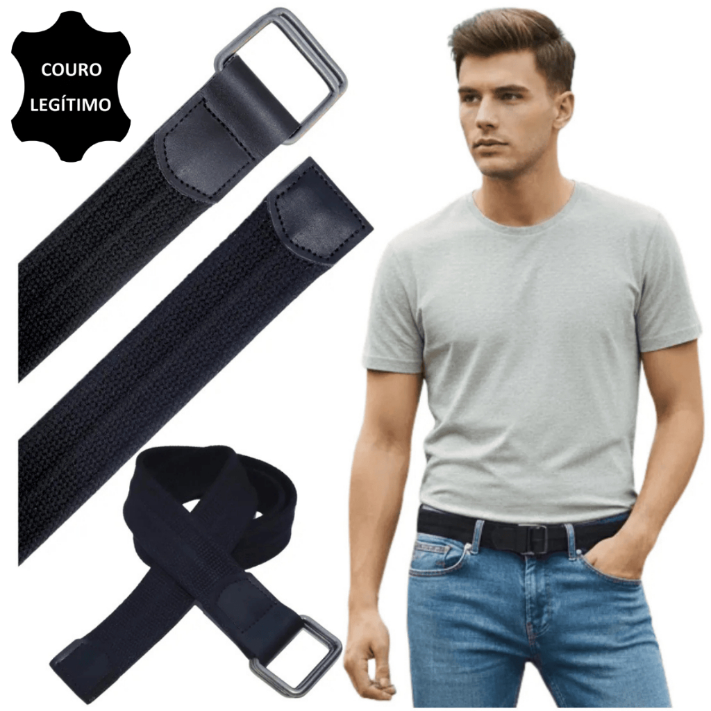 Cinto Masculino Lona Premium Couro Legítimo Argola 4cm Ajustável Até 180cm Casual Social Esporte