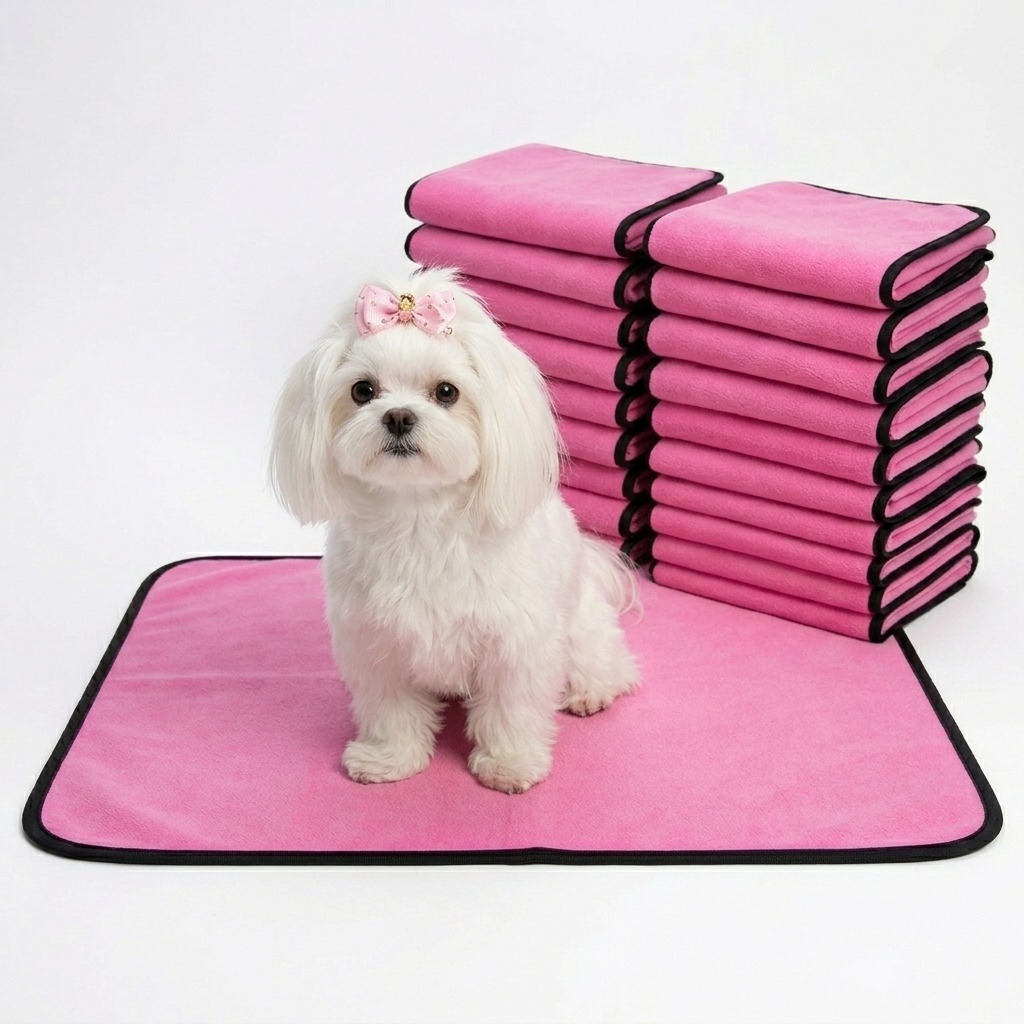 Kit 9 Tapetes Higiênicos Pet Rosa Base Corino Absorvente Lavável Reutilizável Não Vaza 70x50cm