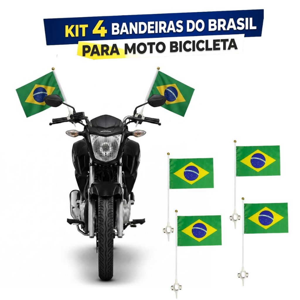 Kit 4 Bandeiras Do Brasil Para Moto Bicicleta Copa Do Mundo