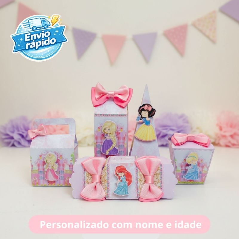 Kit Festa Princesas Disney Personalizado Infantil | Pegue e Monte | Lembrancinhas + Caixinhas | Nome e Idade