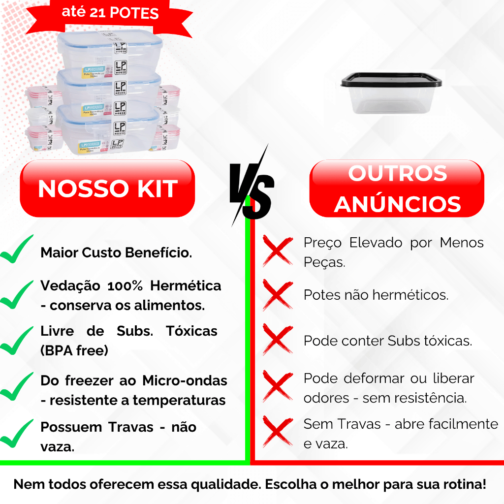 Kit até 21 Potes 500ml Hermético Pote Com Tampa 4 Travas Alta Vedação Não Vaza Marmitas Fitness