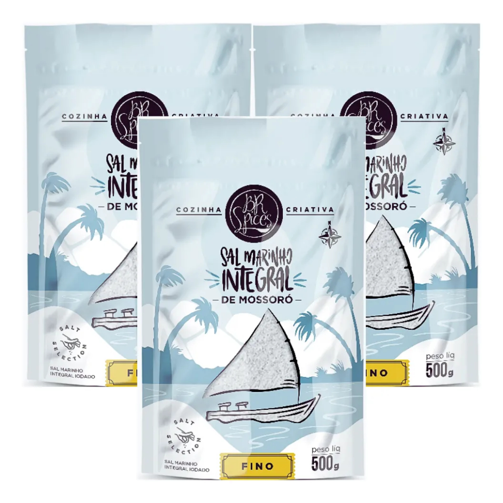 Kit 3 Sal Marinho 500g Fino Integral Mossoró Br Spices Natural