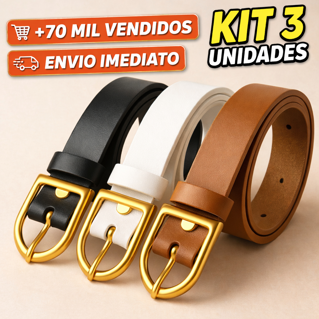 Kit 3 Cintos de couro Feminino elegante - sinto ajustavel plus size