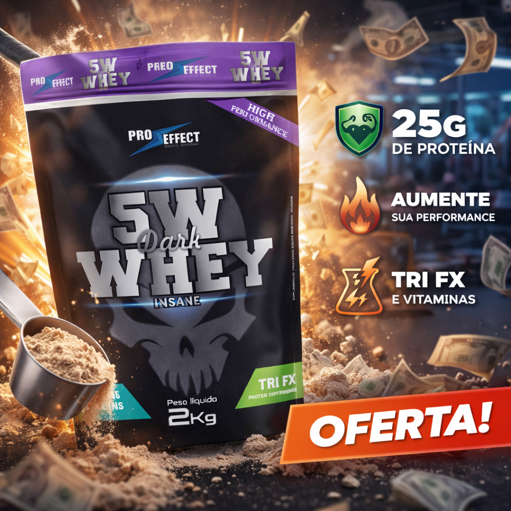 Whey Protein 5W Dark Insane 2kg Pro Effect Suplemento Hipercalórico Ganho Massa Proteína 25g Fitness