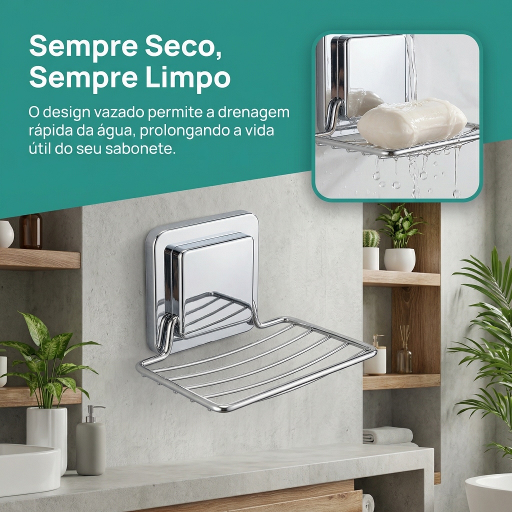 Suporte Saboneteira Aço Carbono | Adesivo Super Forte | Não Precisar Furar a Parede | Antiferrugem | Super Resistente