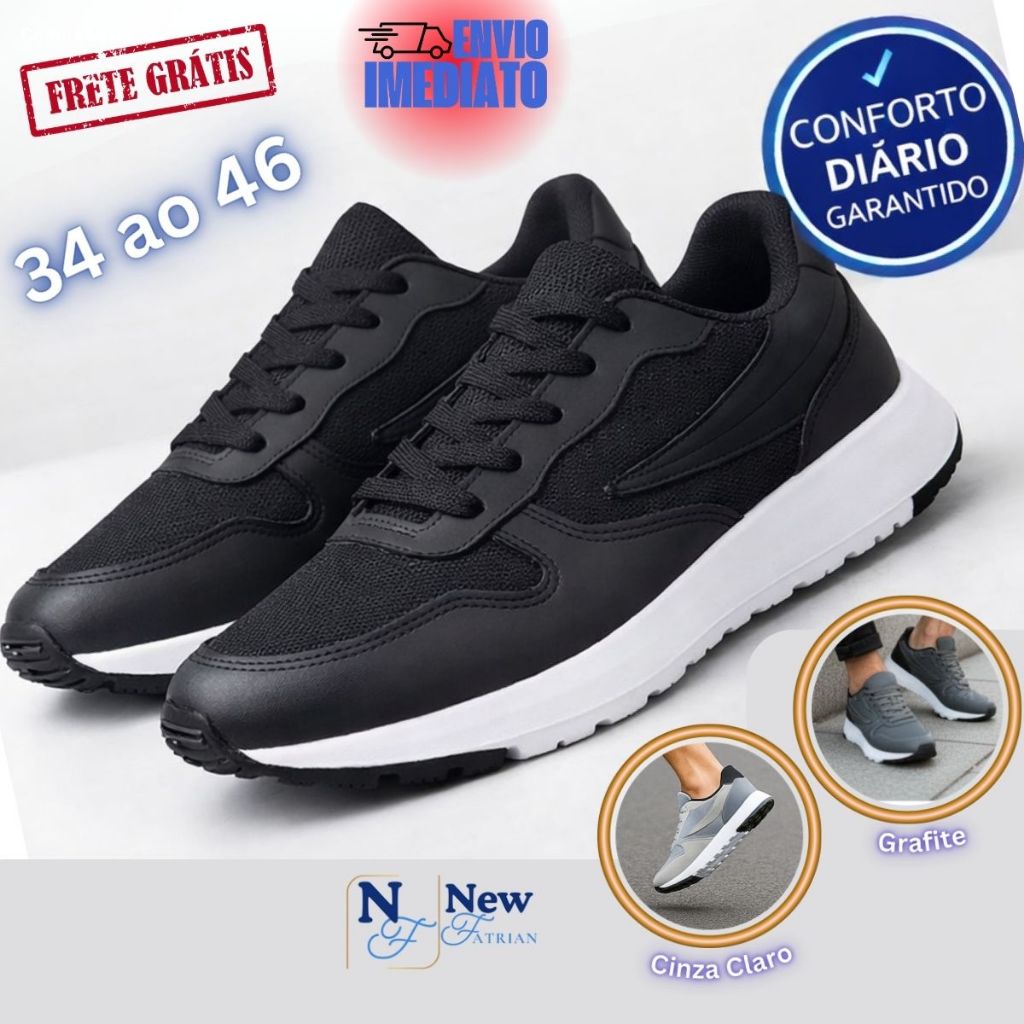 Tênis Masculino Confortável Urbanis 2 pares Casual Leve Antiderrapante Academia Esporte Do 34 ao 46