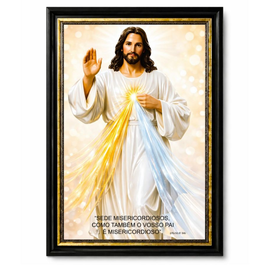 Quadro Religioso Jesus Misericordioso - Lucas 6:36 - MDF Premium 40x60cm