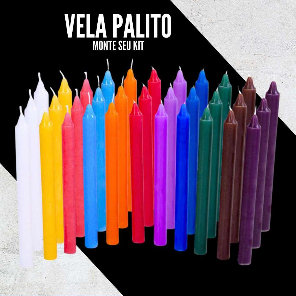 Kit Vela Palito Colorida Semanal Entidades 16 x 1,2cm Personalise seu Kit Vermelha, Preta, Branca, Amarela, entre outras