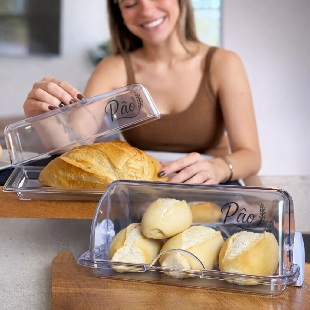 Porta Pão Luxo Cristal Acrílico Premium - Pão de Forma Transparente, Personalizada, Café Mesa Posta