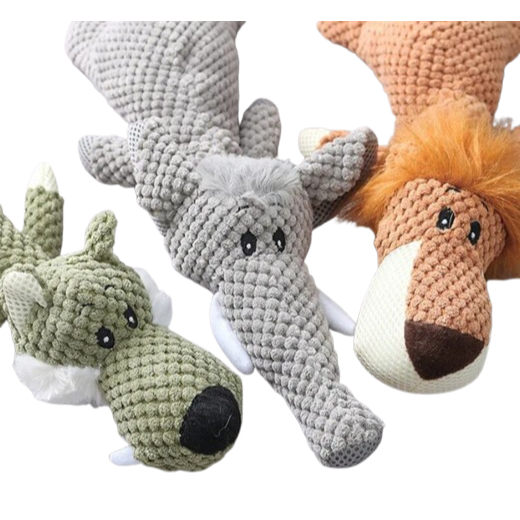 Brinquedo Pet Pelúcia Safari com Apito 34cm Cães Leão Jacaré Elefante Interativo