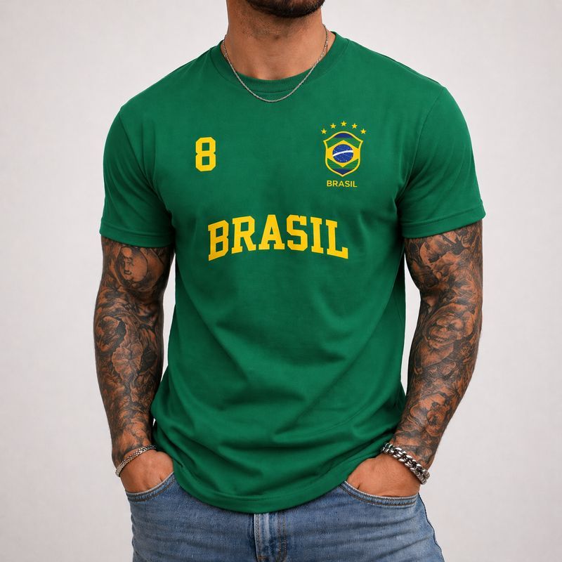 Camisa Estampada Camiseta Masculina Brasil Copa 2026 Blusa Tecido Algodão Egipcio