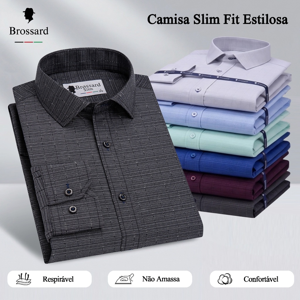 Camisa Social Masculina Slim Fit Estilosa - Blusa Não Amassa Respirável Roupa Trabalho Frete Grátis