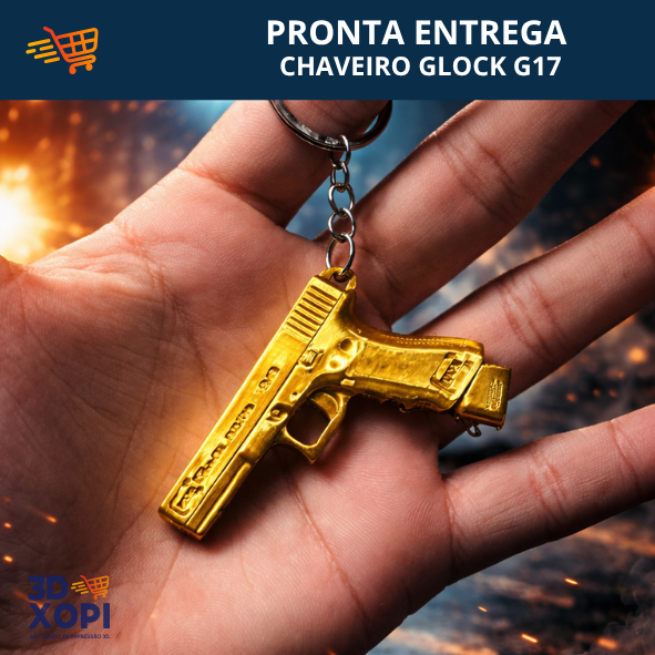 Chaveiro Pistola Glock G17 Black & Dourado  | Revenda + Presente | Envio Rápido + Oferta Limitada 🔥