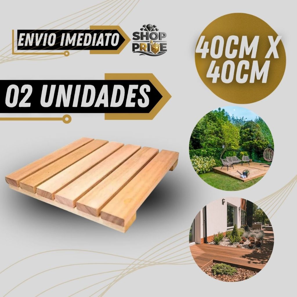 Kit 02 Unidades Deck De Madeira Modular 40x40 Pallet Palete Palet Estrado Strado - Promoção
