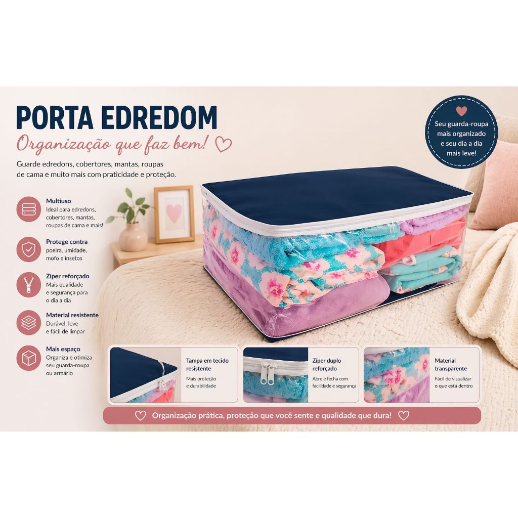 Porta Edredom Organizador de Guarda Roupa Com Zípe Saco Porta Edredom Closet Lençol Colcha