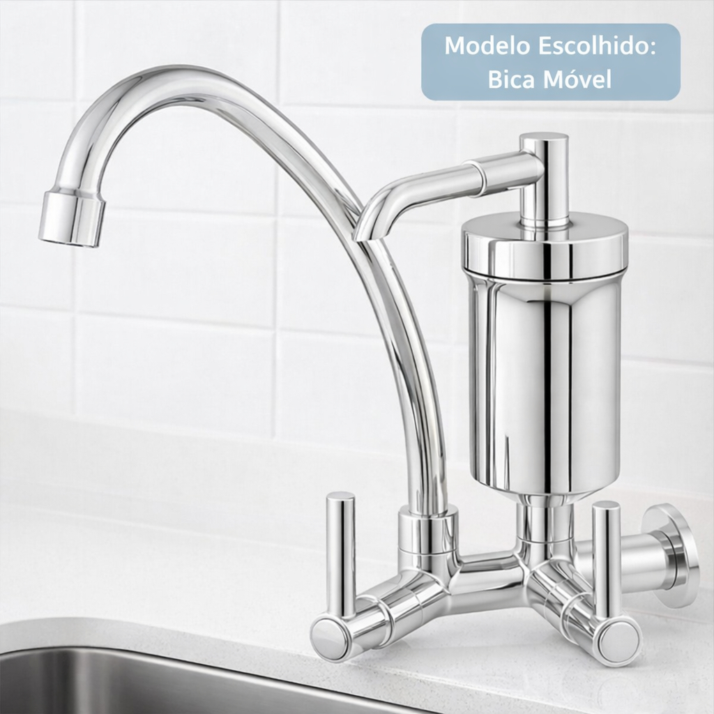 Torneira de Cozinha com Filtro Água Filtrada Bica Móvel de Parede Saída Arejador