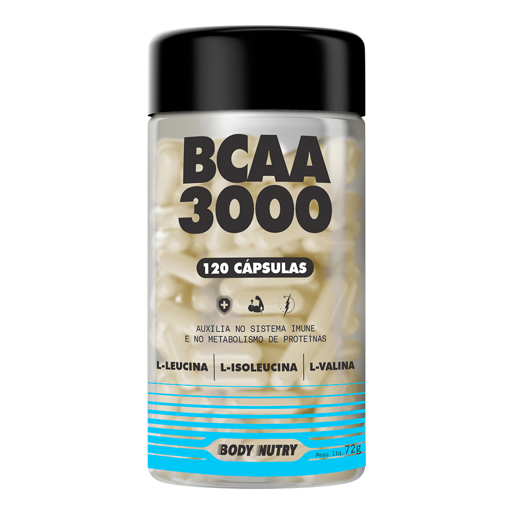 BCAA 3000 120 Cápsulas Body Nutry | Aminoácidos Leucina, Isoleucina, Valina | Recuperação e Energia