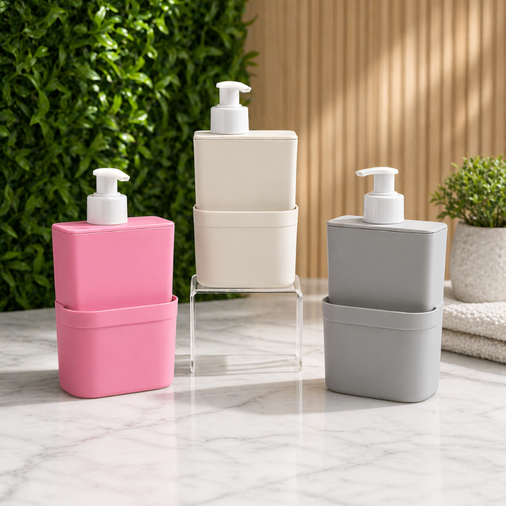 Dispenser de Detergente com Pump e Suporte para Esponja - Cozinha Organizada