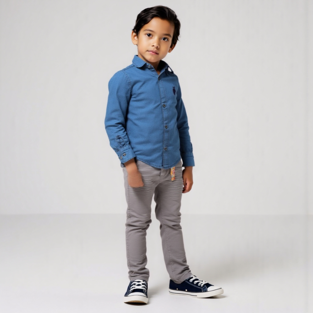 kit camisa jeans escura e calça jeans preta com lycra infantil menino Tam 10 Ao 16 anos.