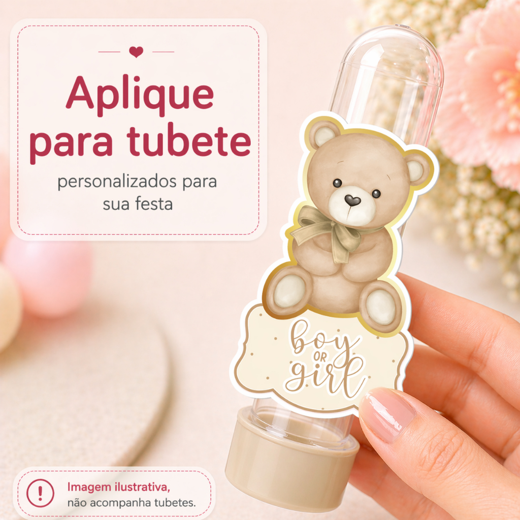 Aplique Tubete Chá Revelação ursinho clean Menino ou Menina boy or girl Lembrancinha Festa Bebê