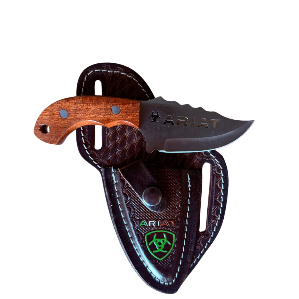 FACA CAMPEIRA MULADEIRA MINI ARIAT COURO INOX BAINHA BOIADEIRO RODEIO COUNTRY LEGITIMO FAQUINHA PEQUENA CHURRASCO