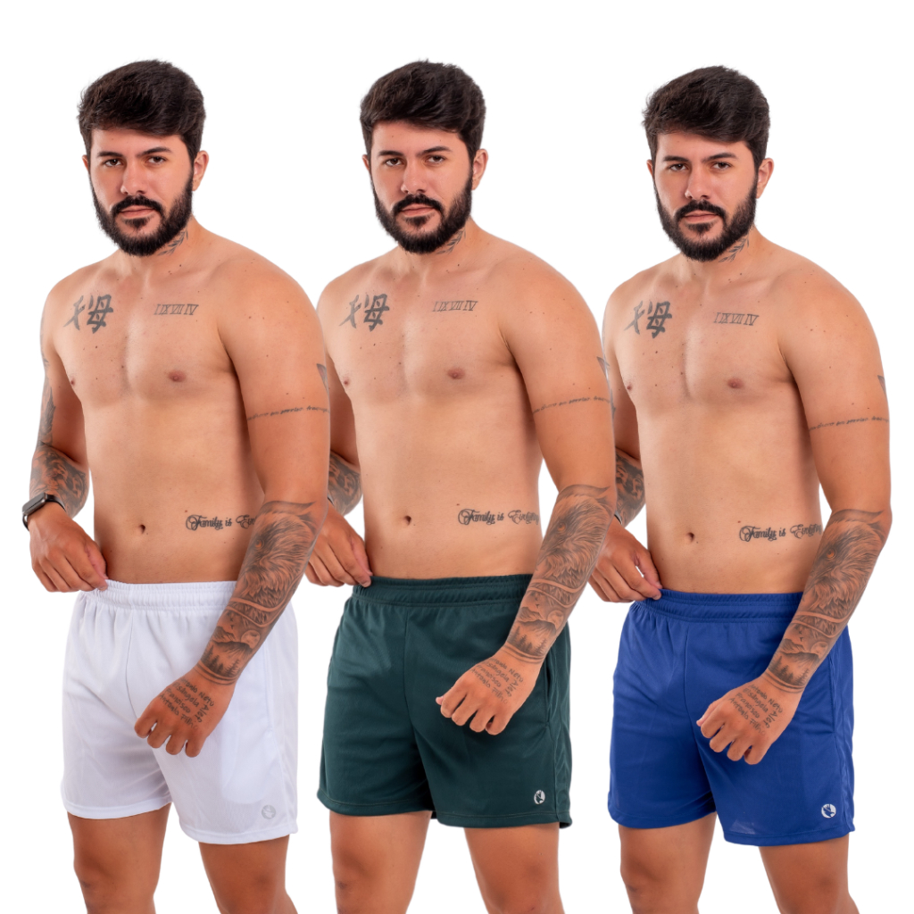 Kit 3 Shorts Esportivo Dry Fit Curto Masculino Academia Atividade Física Sport Premium