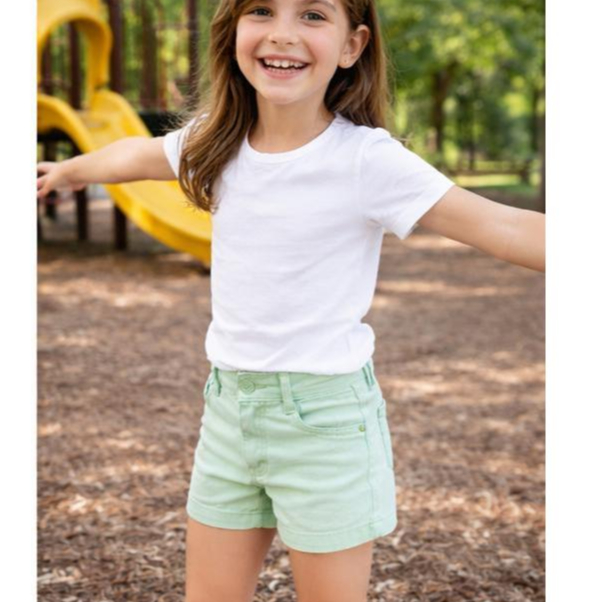SHORT SARJA MENINA INFANTIL 4/8 CORES  AMARELO E VERDE