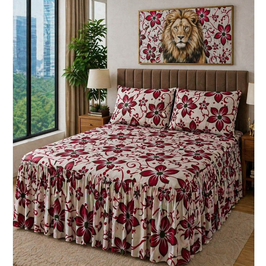 Kit Colcha Lençol Casal Box com babado Toque de  Algodão 3 Peças Acabamento em Bainha  *OFERTA