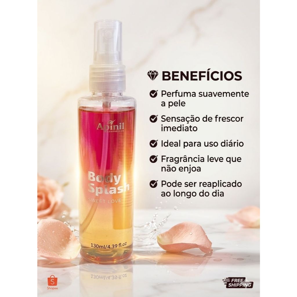Body Splash Sweet Love Apinil 130ml | Perfume Corporal Feminino | Desodorante Colônia Doce Romântico