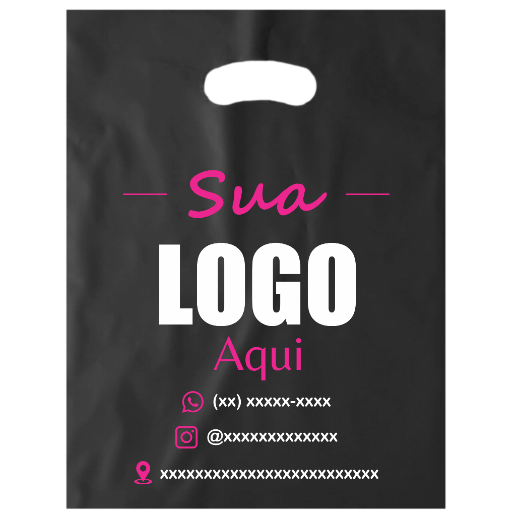 1000 sacolas plásticas personalizadas - Alça vazada / Boca de Palhaço - 20x30 - 2 cores na impressão