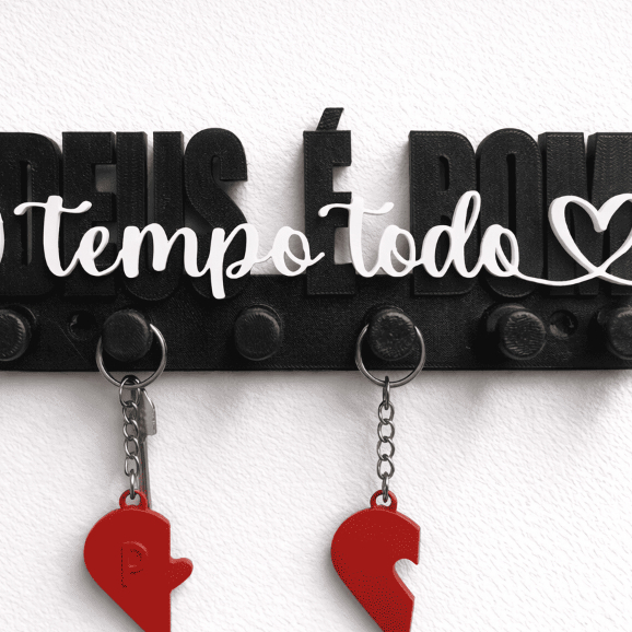 Porta-Chaves “Deus é Bom o Tempo Todo” – porta chaves de Parede com Fixação inclusa suporte de parede Deus e bom