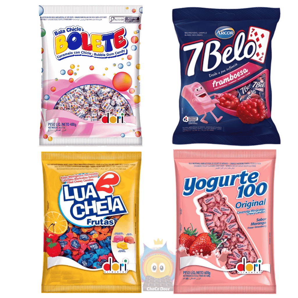 KIT Balas Yogurte 100 Bolete 7Belo Lua Cheia Clássicas e Favoritas Festa Infantil