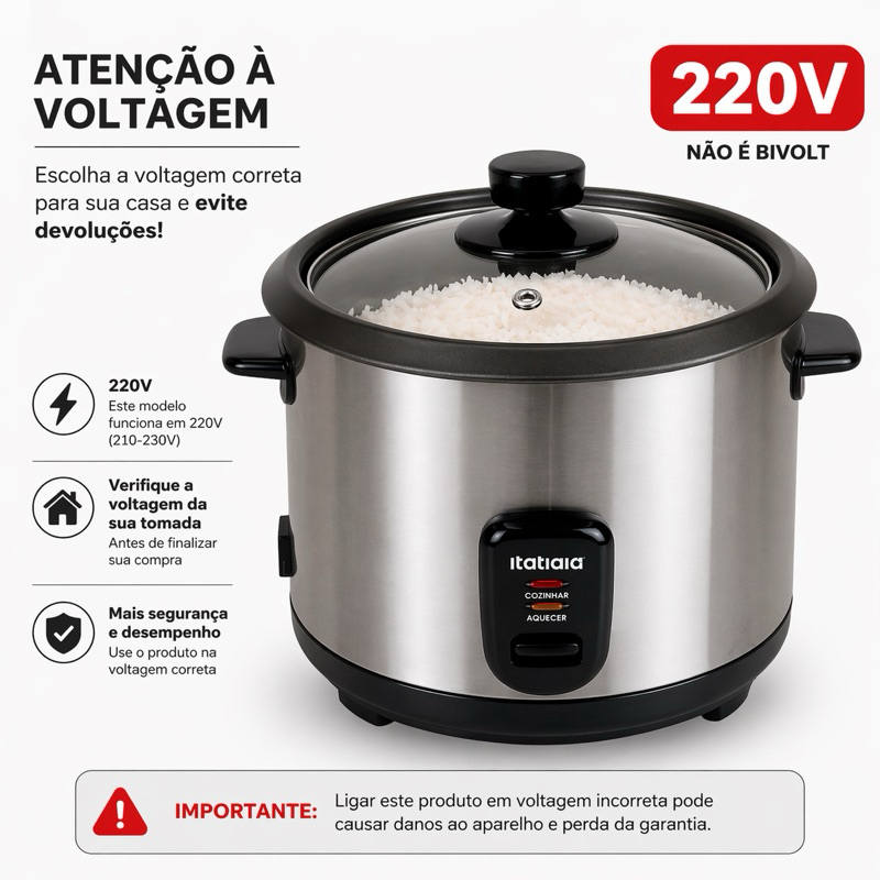 Imagem Panela de Arroz Itatiaia EL MID VIS Inox 1,5L 220V 500W | Cozinha Prática e Rápida