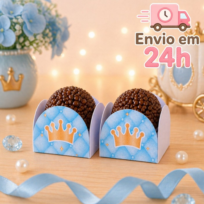 Forminha de Doces Personalizada no tema Realeza Azul Menino  Lembrancinha de Aniversário - Decoração Coroa