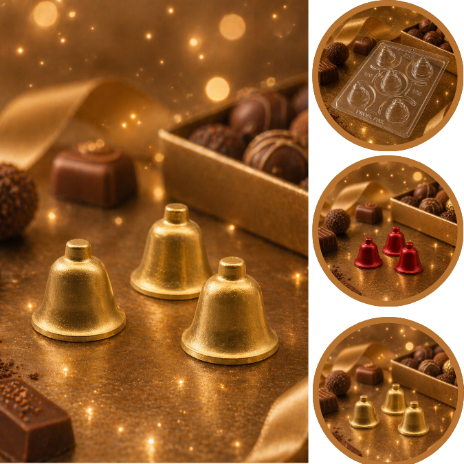 1~5 Forma BWB Com Silicone (3 partes) Para Chocolate Cód. 129 - Sino 36g. Natal, Festa Natalinas (CHOCO)