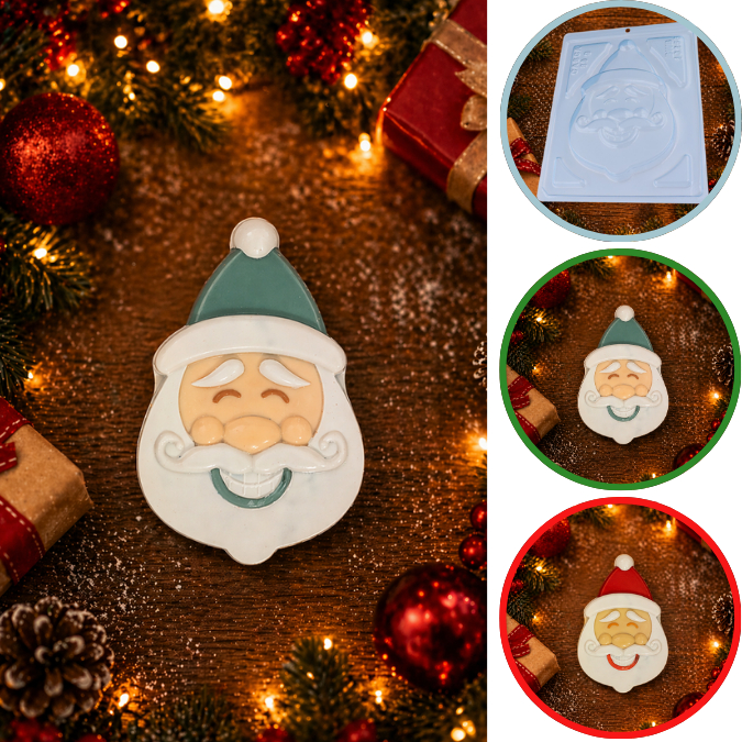 1~5 FormaBWB Rosto Papai Noel3,Com Silicone(3partes)Para Bombons de Chocolate E Confeitaria Cód.10256 (CHOCO)
