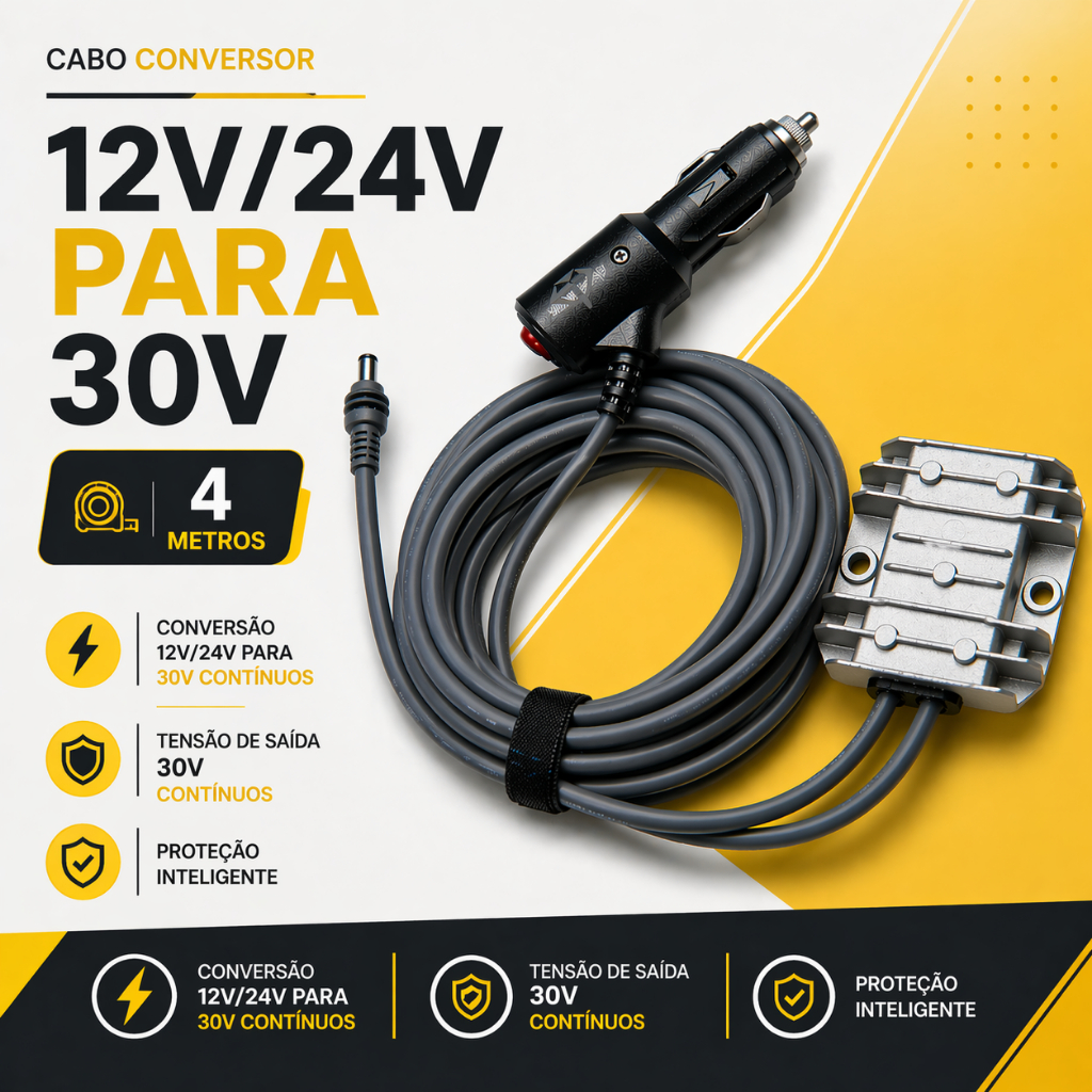 Inversor conversor Veicular para Starlink Mini 12V 24V Para 30V Cabo 4 Metros