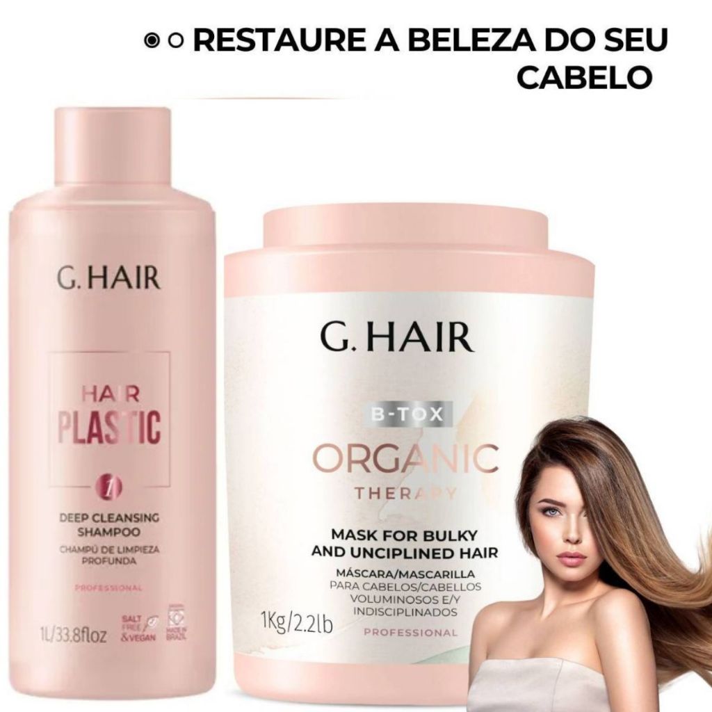 G.Hair - Máscara B-Tox Organic Therapy Redução do Volume Botox Orgânico Capilar 1Kg+ 1 SH LIMPEZA PROFUNDA HAIR PLASTIC