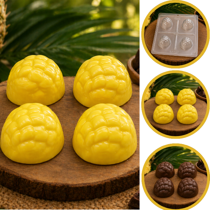 1~5 Forma BWB Com Silicone (3 partes) Para Chocolate Cód. 821 - Trufa Abacaxi 35g. Para Trufas, Bombons. (CHOCO)