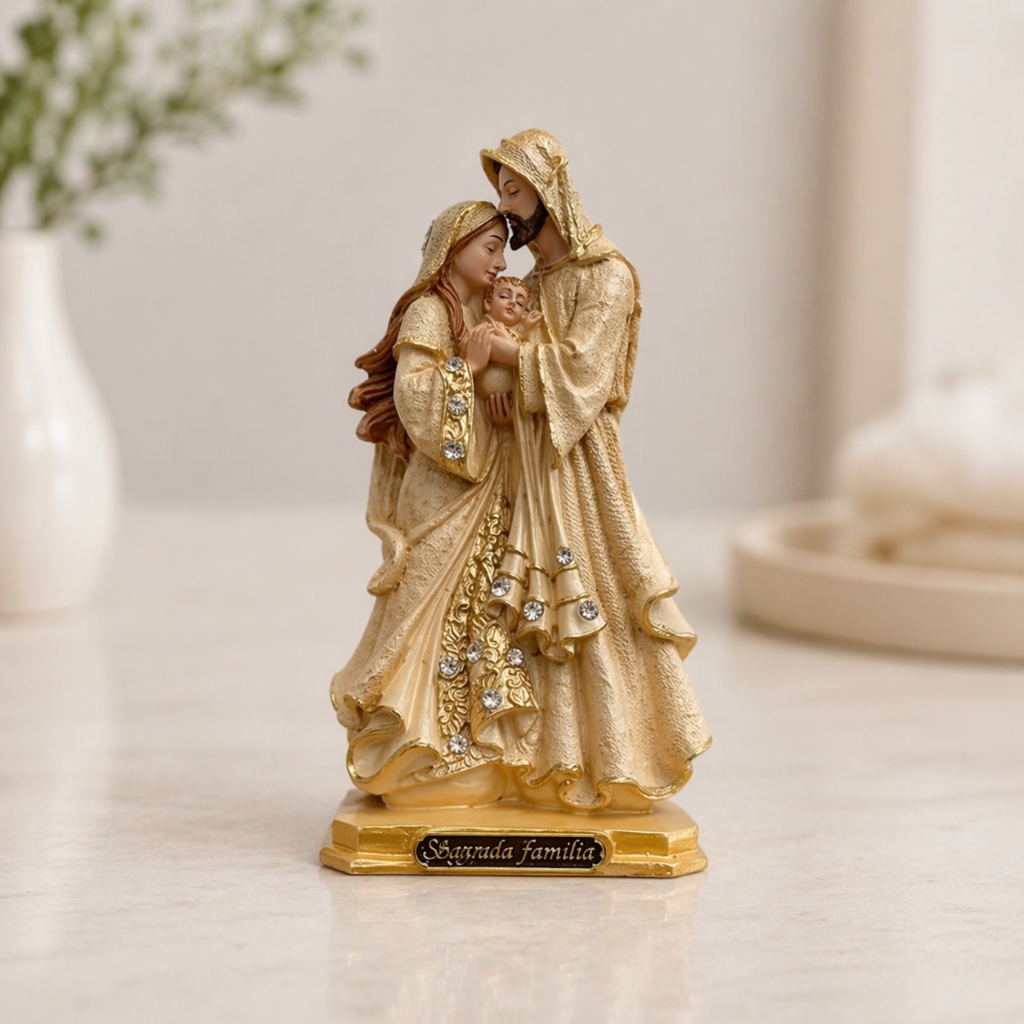 Sagrada Família Resina 20cm Luxo Creme Estátua Religiosa Decorativa Católica Presente Fé Altar Casa