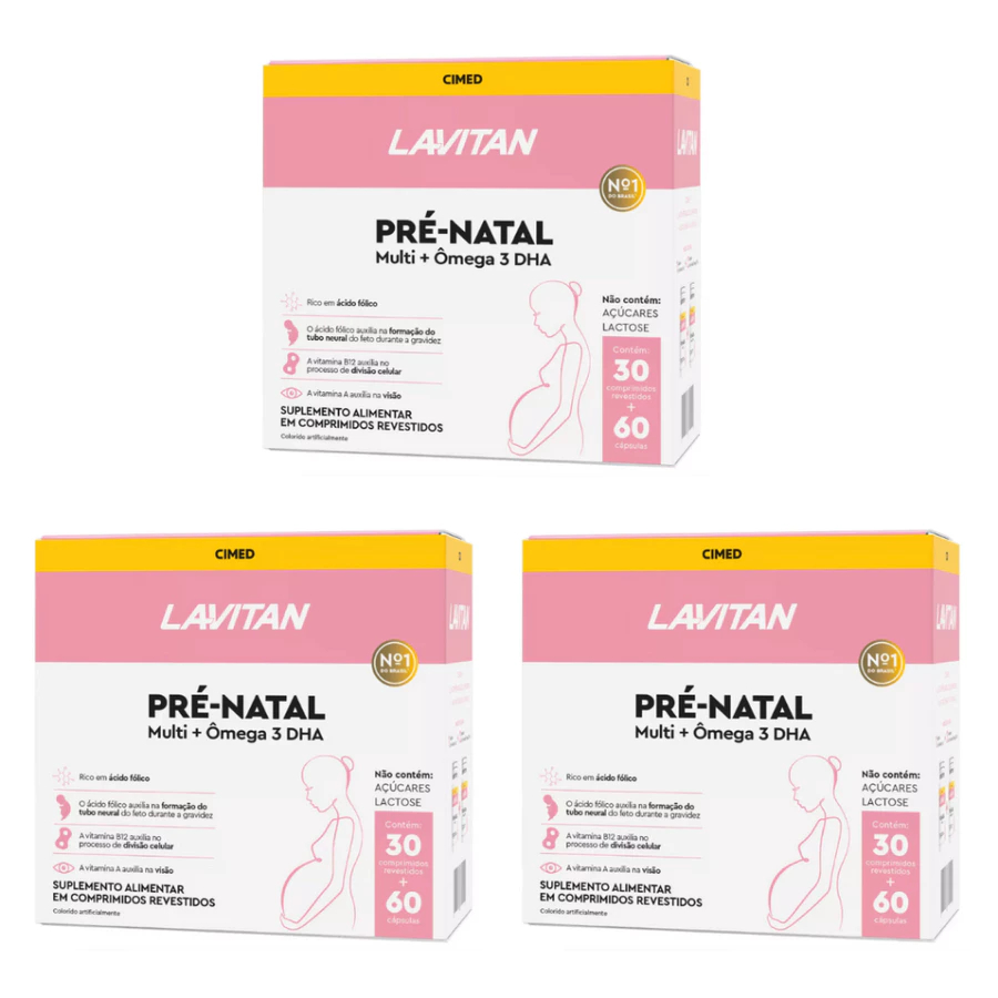 Kit 3x Lavitan Pré-natal Multivitamínico + Ômega 3 - 90 Cps