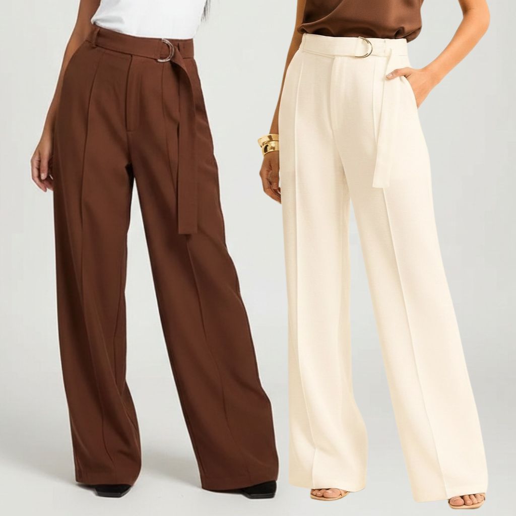 Calça Feminina Alfaiataria Wide Leg Pantalona Marant Elegante Cinto Casual Chic Moderna