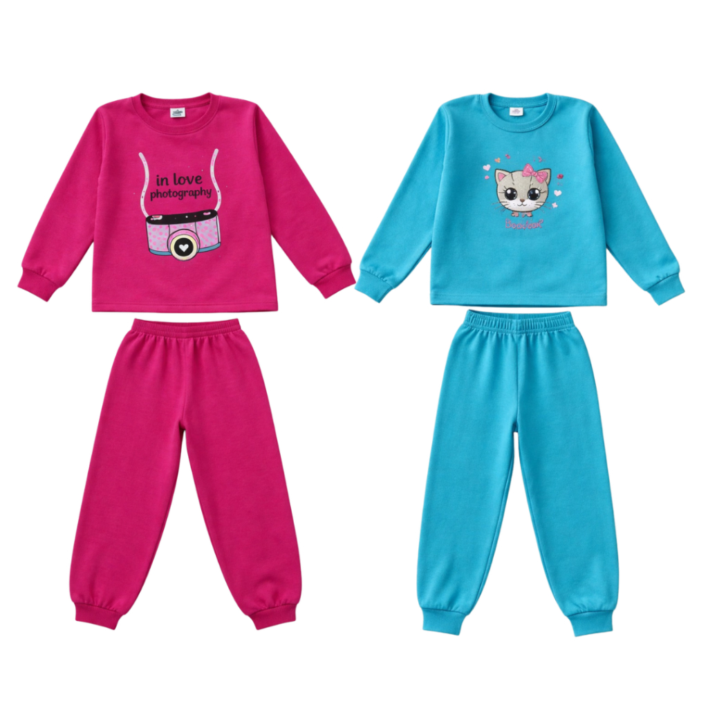 2 Conjuntos Moletom Menina Infantil Manga Comprida Inverno Quentinho 100% algodão Confortável