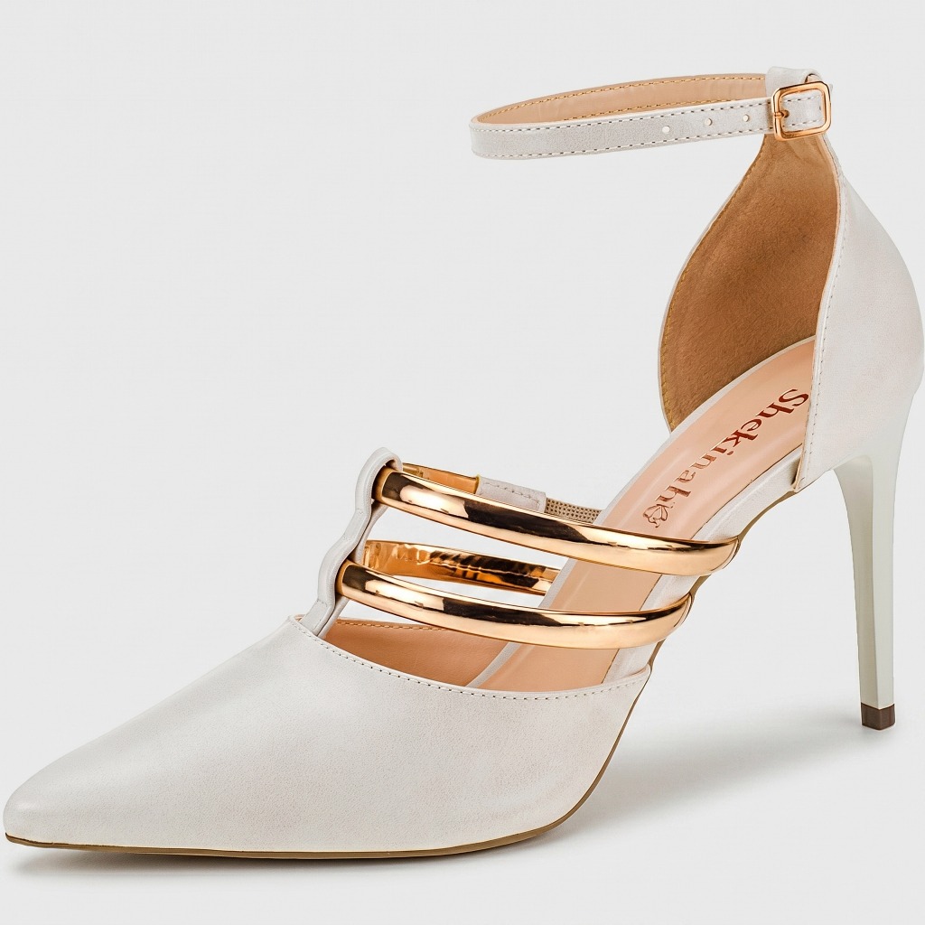 Sapato Scarpin Shekinah Salto Fino Tiras Metalizadas Off White em Oferta na Shopee