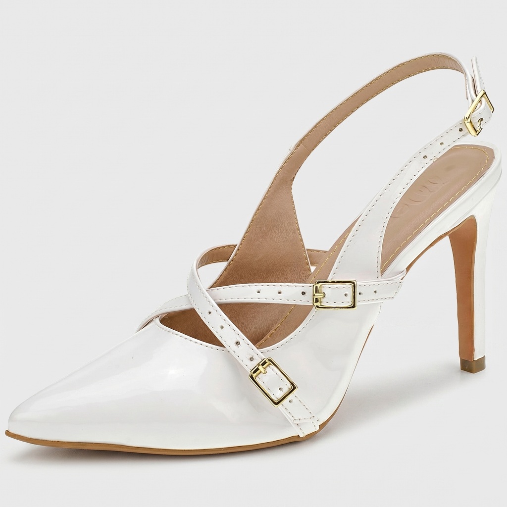 Scarpin Feminino Bico Fino Salto Fino Stiletto Slingback Shekinah Tiras Fivela Confortável Moda
