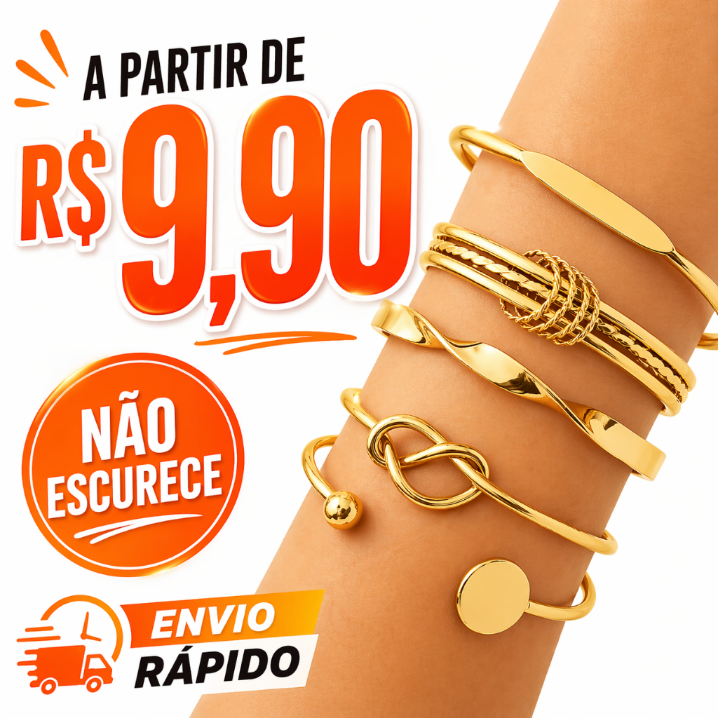 Pulseiras Femininas Aço Inoxidável Não Escurece Dourada/Prateadas Promoção Kit ou Unidade